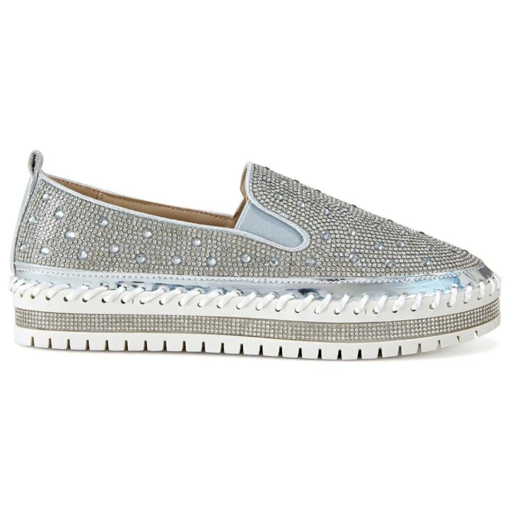 AZALEA WANG Brittany Silver Rhinestone Slip On Sneaker 11‎ NWT
